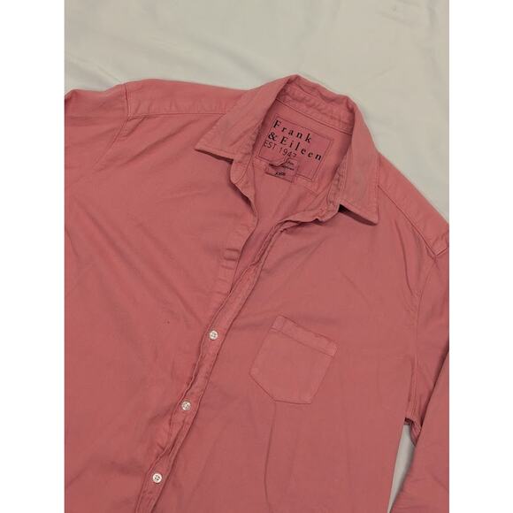 Frank & Eileen Eileen Distressed Relaxed Button Up Shirt Salmon Rose Women Med - Picture 2 of 8